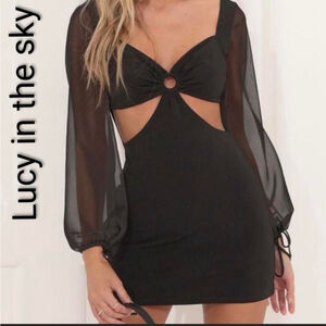 Lucy in the sky Mary Lou sheer Long sleeve mini dress cutout o ring size small